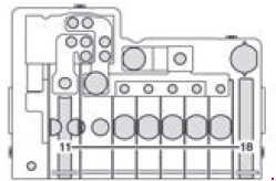 Mercedes-Benz Sprinter w906 - fuse box diagram - Pre-fuse box at the base of the driver's seat (only for auxiliary battery) F59/7 ` class=`size-full wp-image-22613` height=`148` loading=`lazy` src=`/uploads/ef2/e9b/8f3/ef2e9b8f38c95ce4b478c8db5394c8bd.jpg` width=`255` />
<figcaption class=`wp-caption-text` id=`caption-attachment-22613`>Mercedes-Benz Sprinter w906 – fuse box diagram – Pre-fuse box at the base of the driver’s seat (only for auxiliary battery) F59/7</figcaption>
</figure>
<table class=`table table-hover table-bordered` style=`width: 498px;`>
<tbody>
<tr>
<td align=`center` style=`width: 34px;` width=`30`><b>?</b></td>
<td align=`center` style=`width: 417px;`><b>Consumer</b></td>
<td align=`center` style=`width: 49px;` width=`30`><b>A</b></td>
</tr>
<tr>
<td align=`center` style=`width: 34px;`>1</td>
<td style=`width: 417px;`>Unassigned</td>
<td align=`center` style=`width: 49px;`>–</td>
</tr>
<tr>
<td align=`center` style=`width: 34px;`>2</td>
<td style=`width: 417px;`>SAM (signal acquisition and actuation module)/SRB (fuse and relay module)</td>
<td align=`center` style=`width: 49px;`>80</td>
</tr>
<tr>
<td align=`center` style=`width: 34px;`>3</td>
<td style=`width: 417px;`>Unassigned</td>
<td align=`center` style=`width: 49px;`>–</td>
</tr>
<tr>
<td align=`center` style=`width: 34px;`>4</td>
<td style=`width: 417px;`>Auxiliary battery input</td>
<td align=`center` style=`width: 49px;`>150</td>
</tr>
<tr>
<td align=`center` style=`width: 34px;`>5</td>
<td style=`width: 417px;`>Connection point on the base of the seat Pre-fuse box at the base of the seat</td>
<td align=`center` style=`width: 49px;`>Bridge</td>
</tr>
<tr>
<td align=`center` style=`width: 34px;`>6</td>
<td style=`width: 417px;`>SAM (signal acquisition and actuation module)/SRB (fuse and relay module), terminal 30 fuse box</td>
<td align=`center` style=`width: 49px;`>150</td>
</tr>
<tr>
<td align=`center` style=`width: 34px;`>7</td>
<td style=`width: 417px;`>Additional battery input Connection for socket fuse on vehicles with additional battery</td>
<td align=`center` style=`width: 49px;`>Bridge</td>
</tr>
<tr>
<td align=`center` style=`width: 34px;`>8</td>
<td style=`width: 417px;`>Retarder in combination with battery cutoff relay</td>
<td align=`center` style=`width: 49px;`>100</td>
</tr>
<tr>
<td align=`center` style=`width: 34px;`>9</td>
<td style=`width: 417px;`>Additional battery</td>
<td align=`center` style=`width: 49px;`>150</td>
</tr>
<tr>
<td align=`center` style=`width: 34px;`>10</td>
<td style=`width: 417px;`>Snowplow hydraulic pump Loading tailgate Tipper</td>
<td align=`center` style=`width: 49px;`>250</td>
</tr>
</tbody>
</table>
<h3>Pre-fuse box at the base of the driver’s seat (only for auxiliary battery) F59/8</h3>
<figure aria-describedby=`caption-attachment-22615` class=`wp-caption alignnone` id=`attachment_22615` style=`width: 249px`><a href=`/uploads/a76/730/240/a76730240d1623f42d2f4e66376d1c2a.jpg`><img alt=`Mercedes-Benz Sprinter w906 - fuse box diagram - Pre-fuse box at the base of the driver's seat (only for auxiliary battery) F59/8